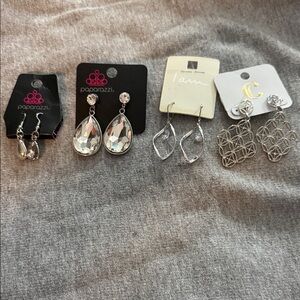 Four pair new Silver and Crystal Teardrop Earrings